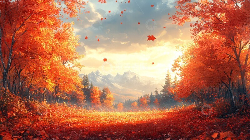 高清大图下载【趣麦麦图】秋叶飘落场景