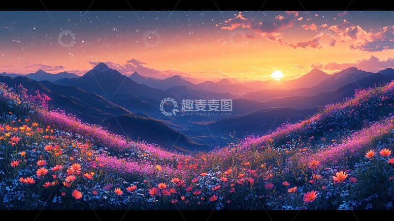 高清大图下载【趣麦麦图】山野花浪星夜1