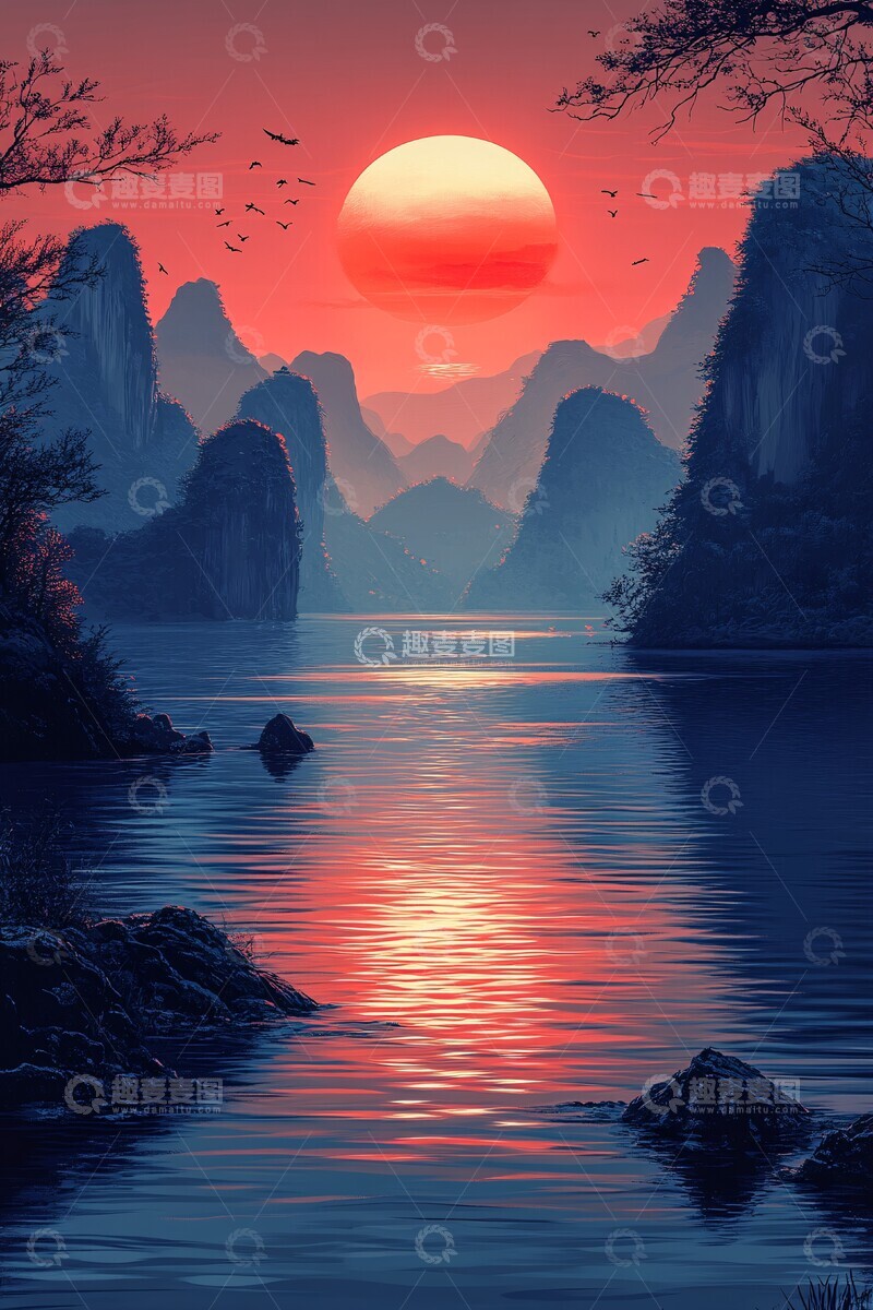 高清大图下载【趣麦麦图】日落简约设计