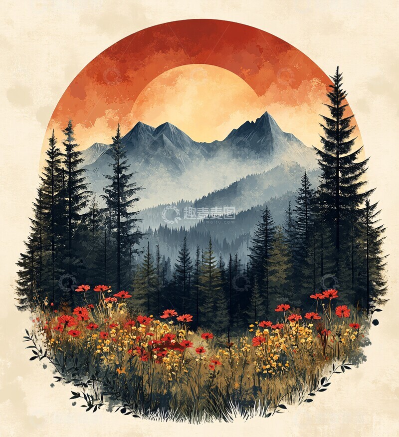 高清大图下载【趣麦麦图】秋日森林插画