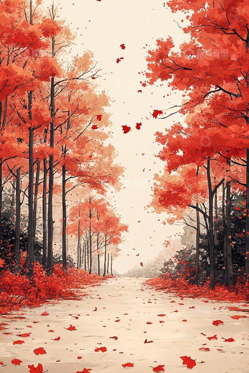 高清大图下载【趣麦麦图】红叶街道线稿
