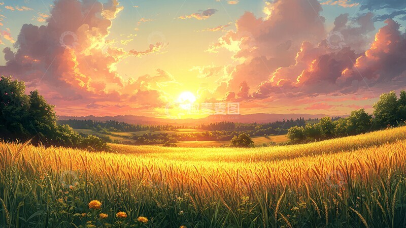 高清大图下载【趣麦麦图】光影田野田野色彩卡通1