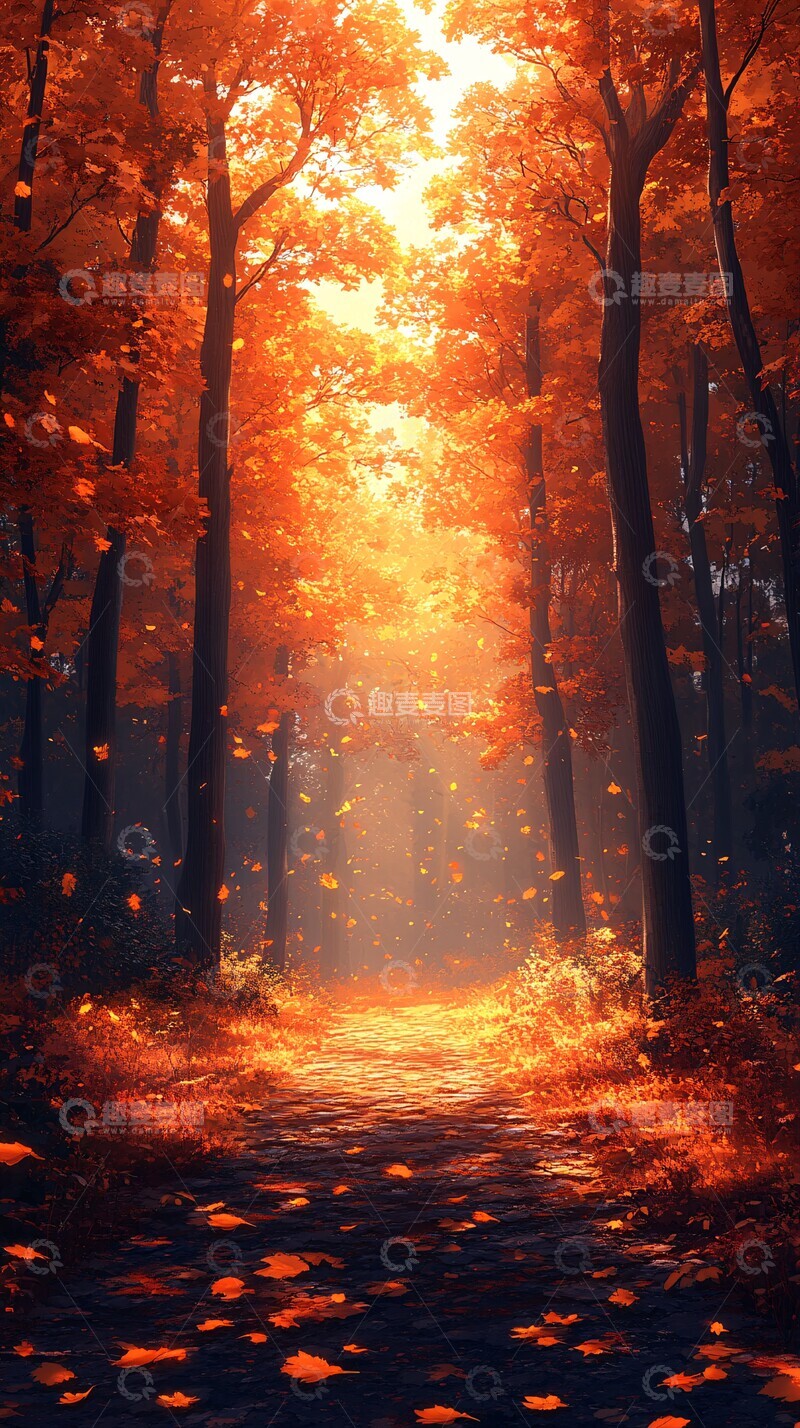 高清大图下载【趣麦麦图】森林橙色背景图1