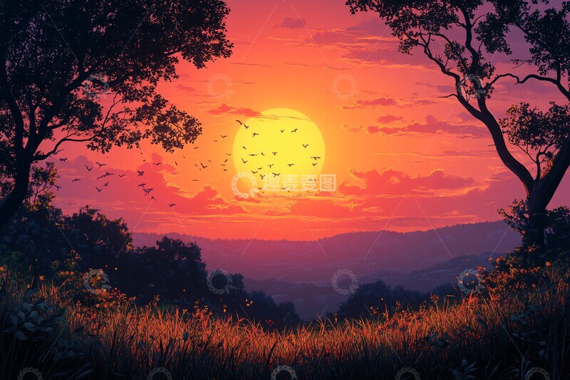 高清大图下载【趣麦麦图】日出树林日出树林自然
