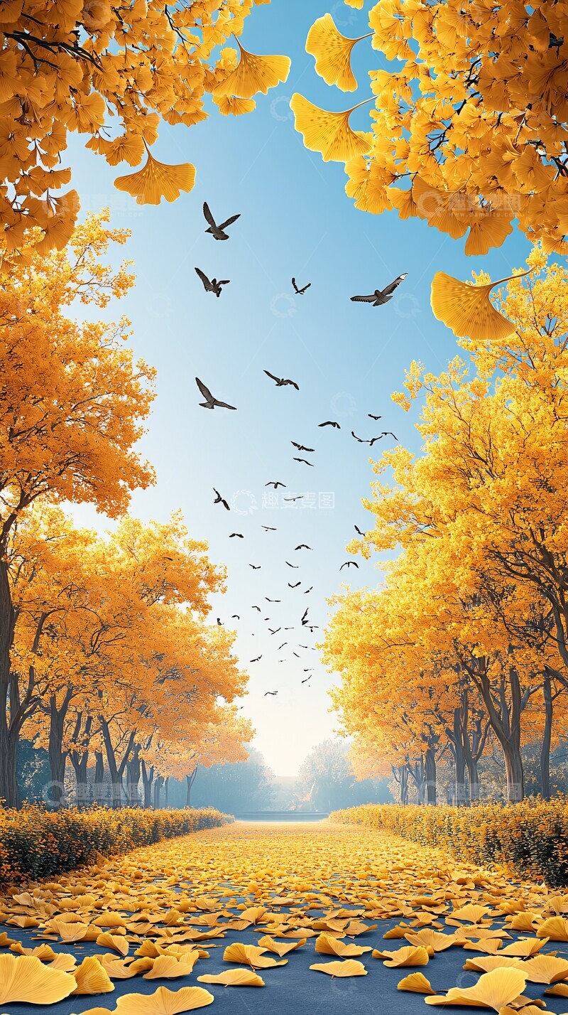 高清大图下载【趣麦麦图】银杏落叶小径1