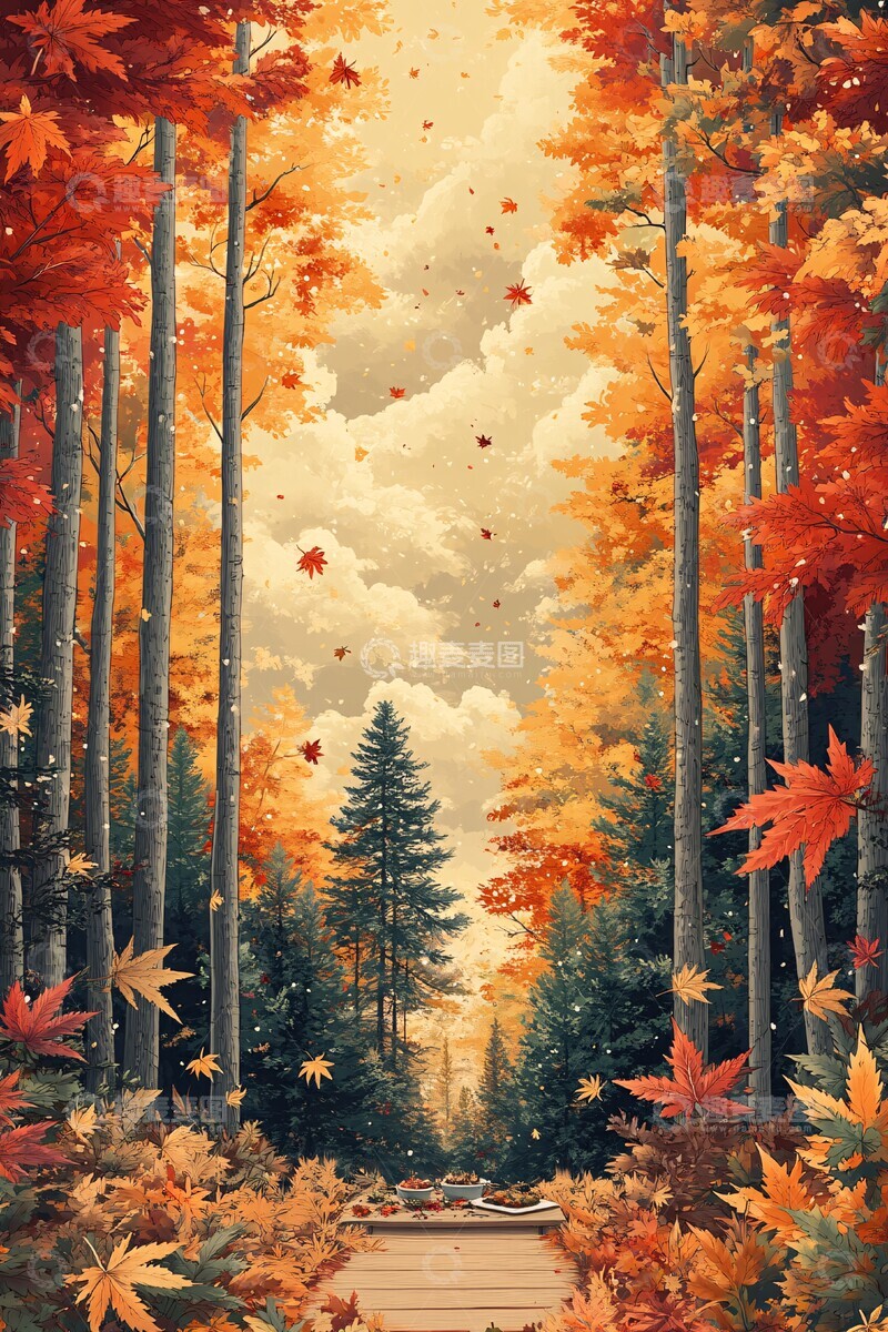 高清大图下载【趣麦麦图】秋林野餐桌景1