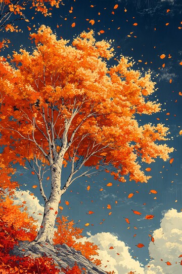枫树蓝天秋叶落