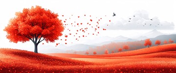 秋树落叶飞鸟云1