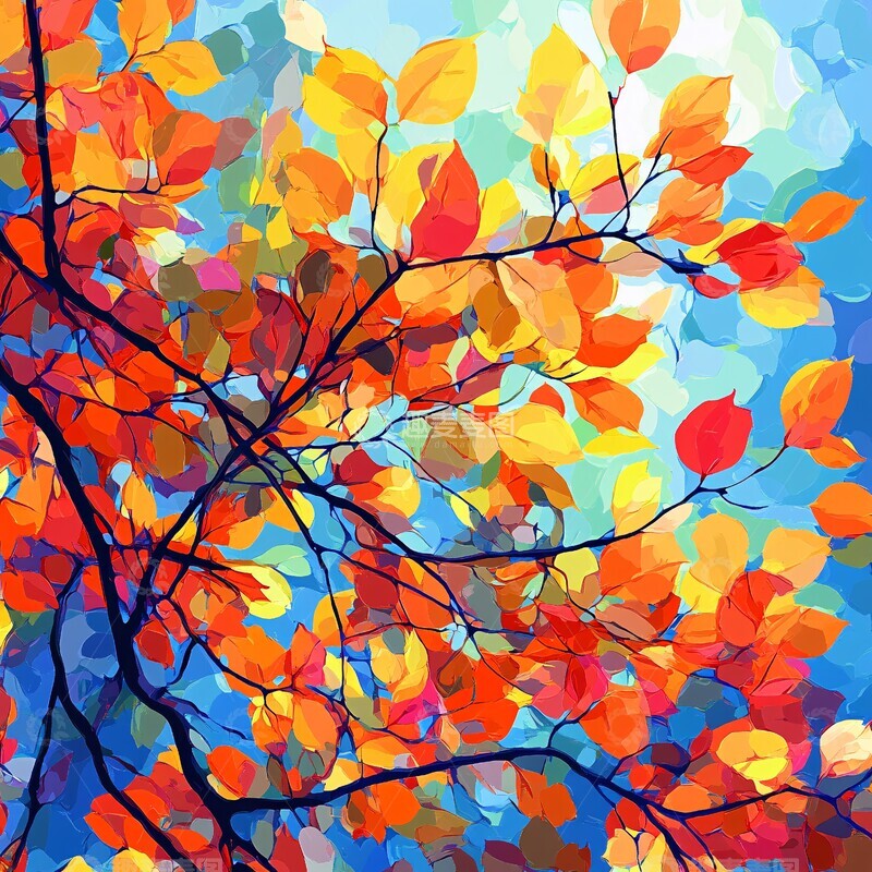 高清大图下载【趣麦麦图】秋叶多彩风景画