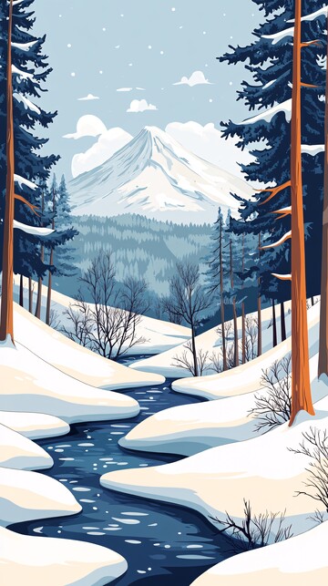 冬日温泉温泉色彩线条1