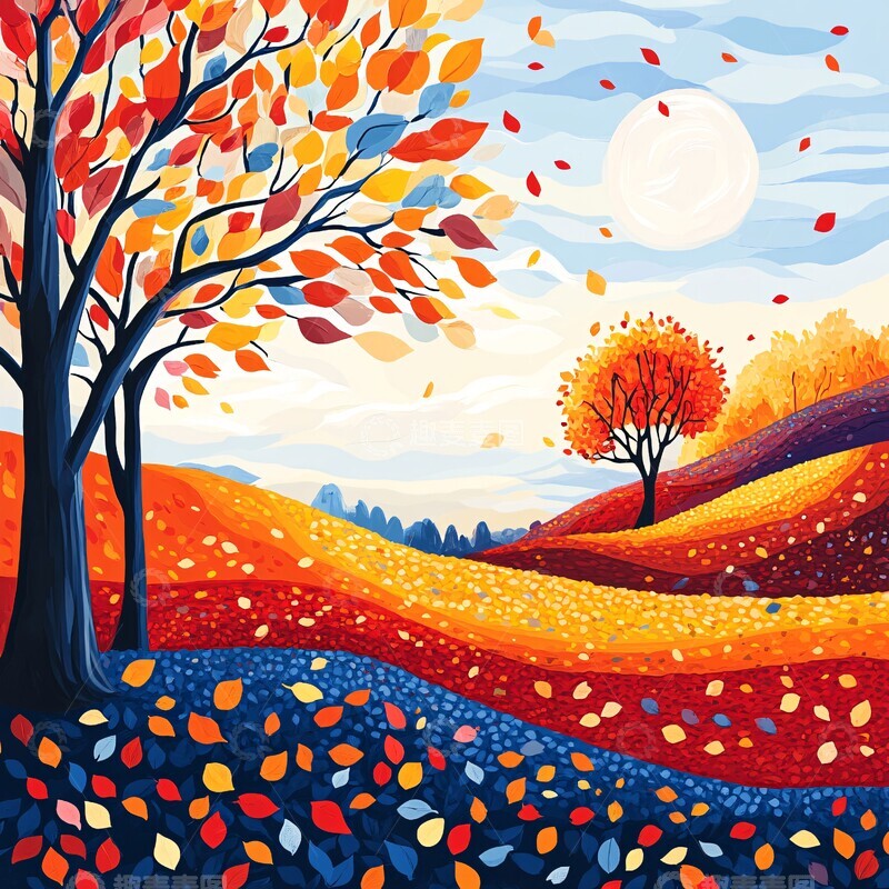 高清大图下载【趣麦麦图】秋叶多彩风景画1
