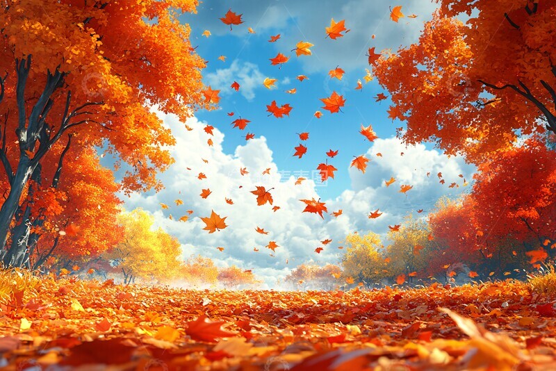 高清大图下载【趣麦麦图】红黄树叶星形飘落