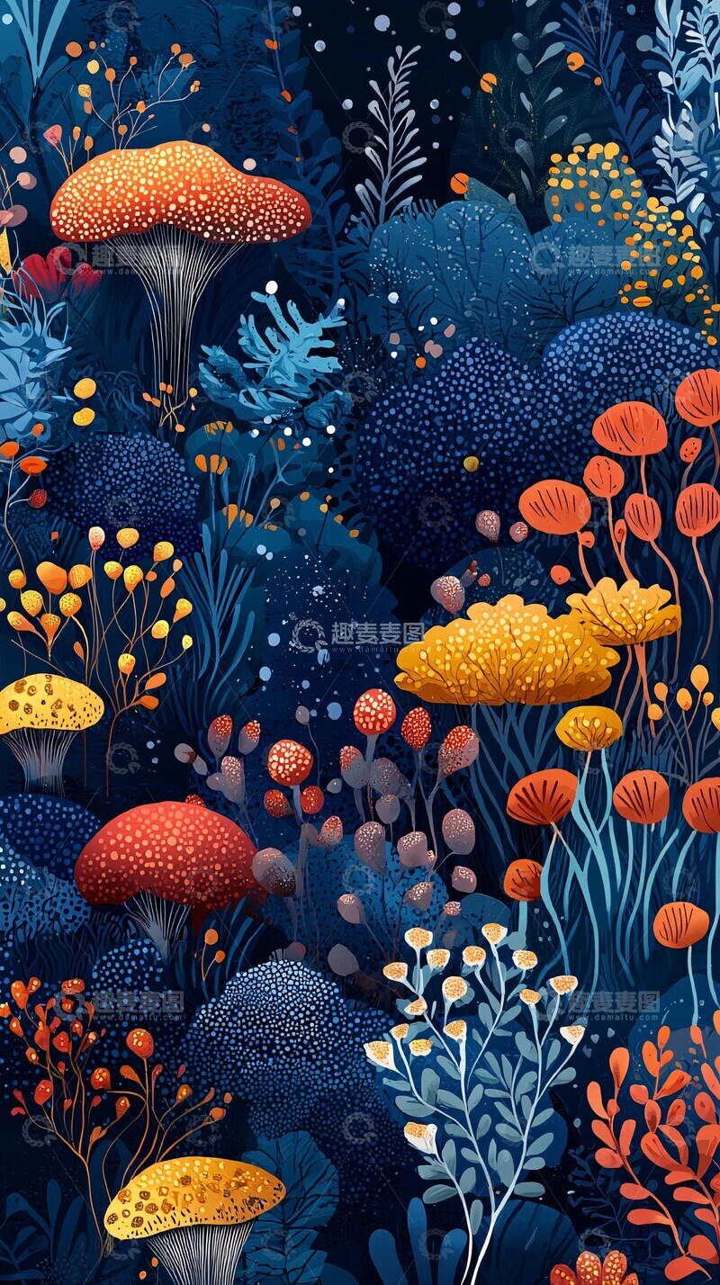 高清大图下载【趣麦麦图】深蓝竖版卡通壁纸