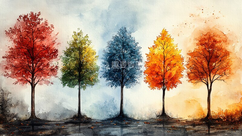四季变换水彩背景