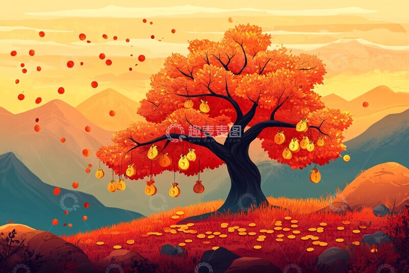 高清大图下载【趣麦麦图】金色招财树新年2