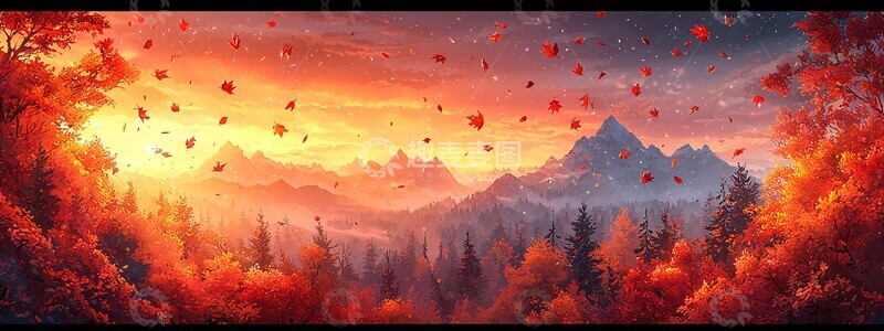 高清大图下载【趣麦麦图】秋叶飞舞山林间1