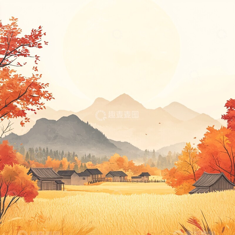 高清大图下载【趣麦麦图】秋收稻田风景1