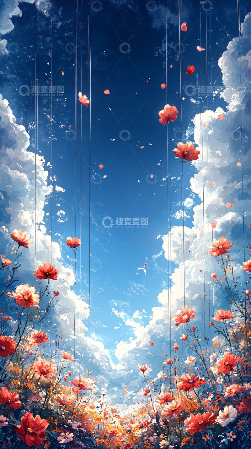 高清大图下载【趣麦麦图】蓝天白云小花