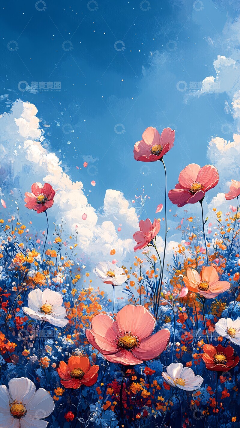 高清大图下载【趣麦麦图】蓝天白云小花2