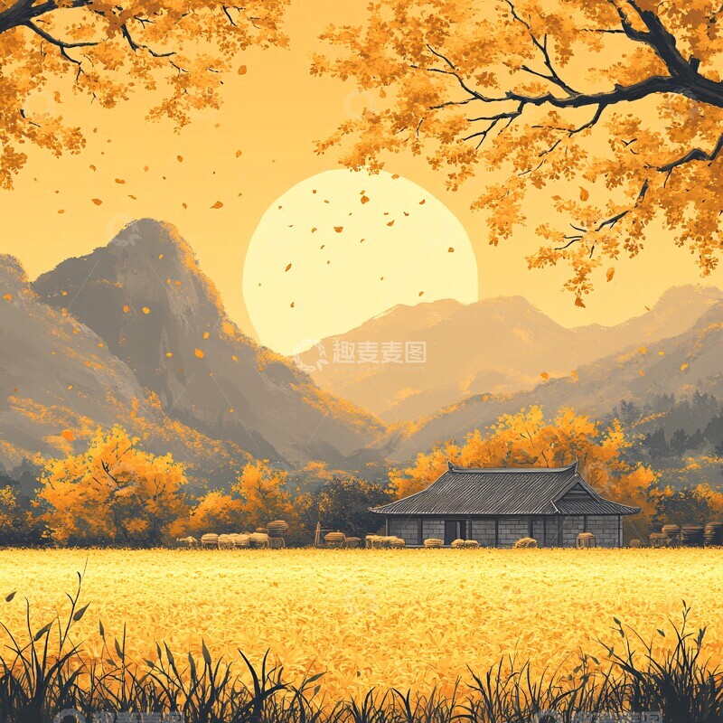 高清大图下载【趣麦麦图】秋收稻田风景