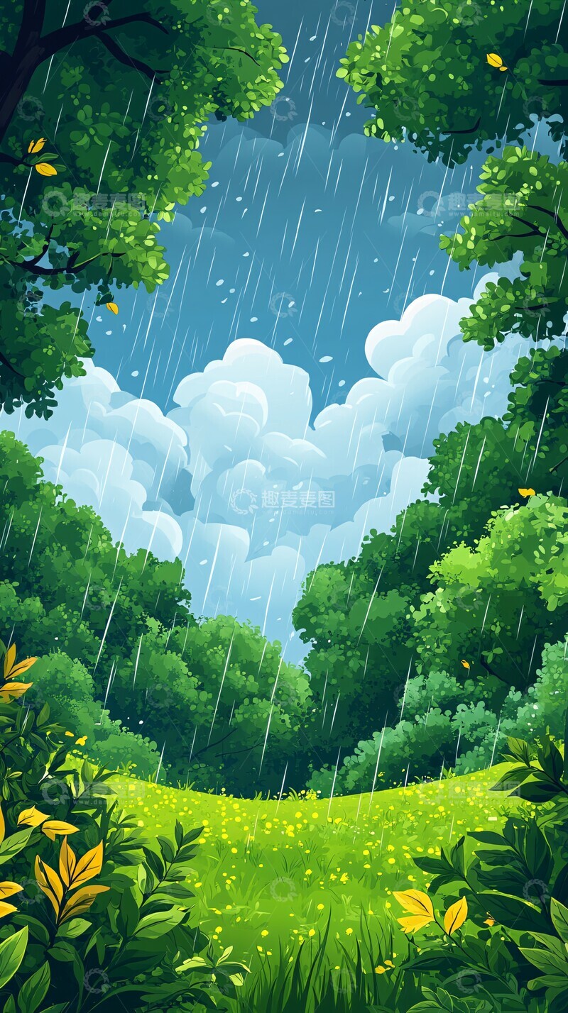 高清大图下载【趣麦麦图】春雨新生春雨卡通平铺2