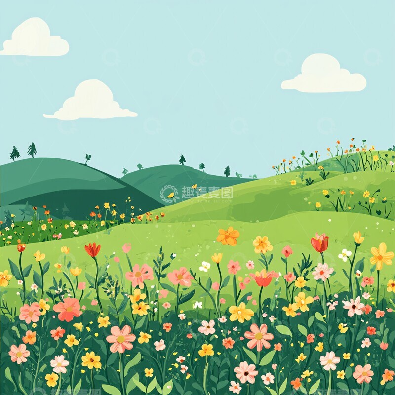 高清大图下载【趣麦麦图】绿色草地插画1
