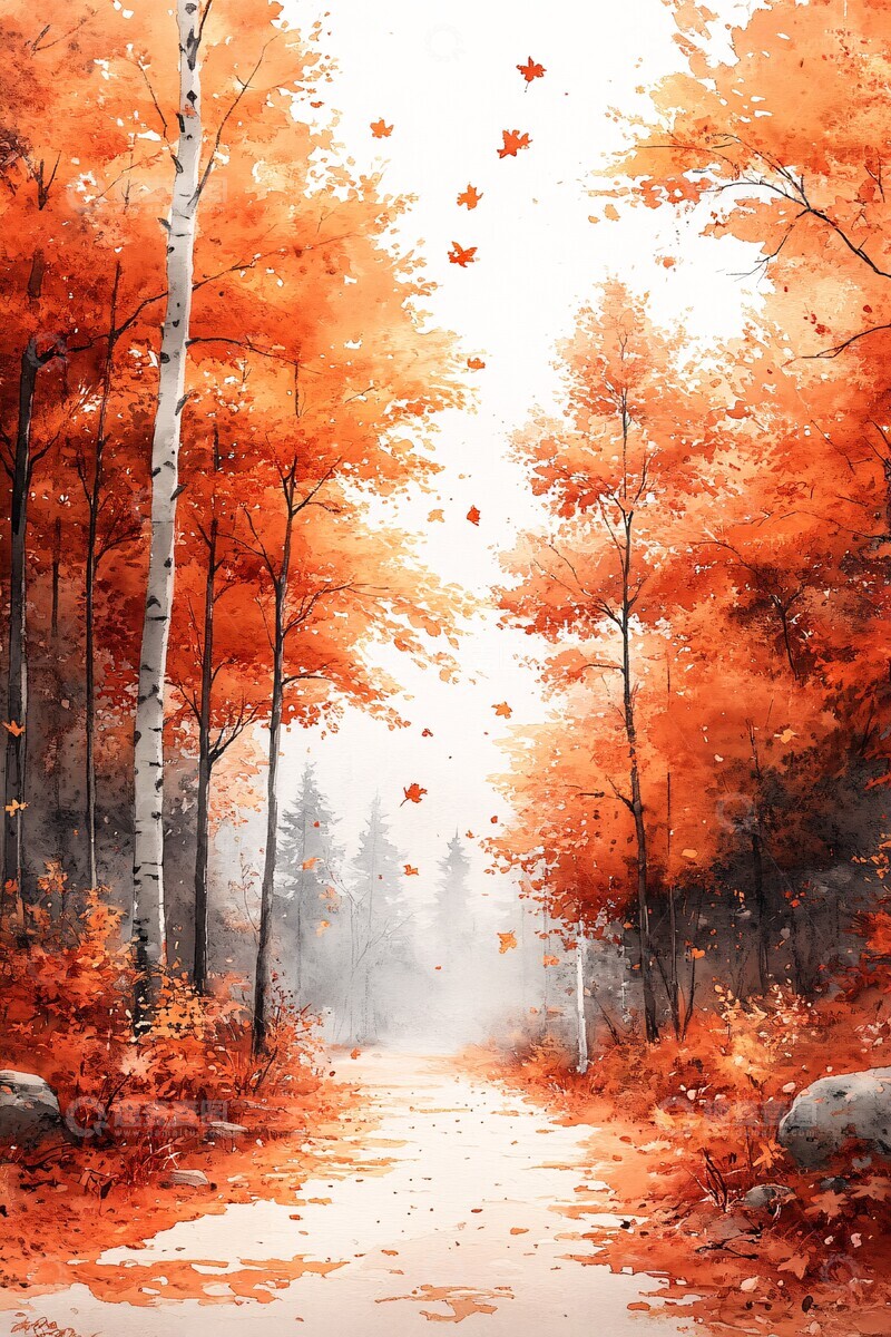 高清大图下载【趣麦麦图】森林水彩画森林水彩色彩1