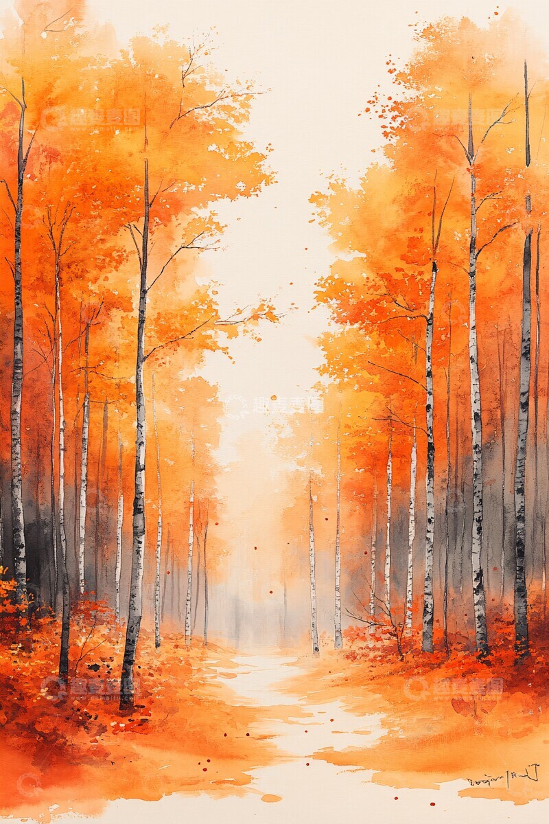 高清大图下载【趣麦麦图】森林水彩画森林水彩色彩2