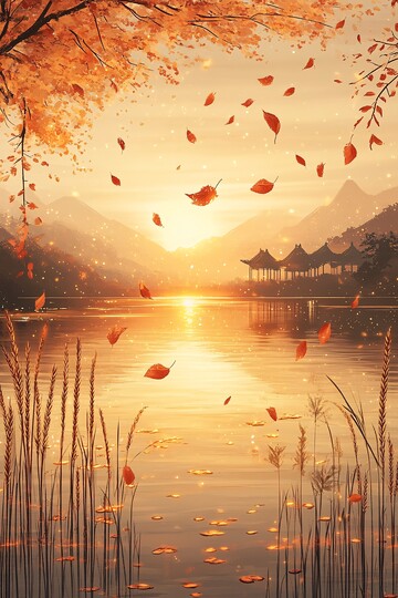 秋叶映水夕阳金1