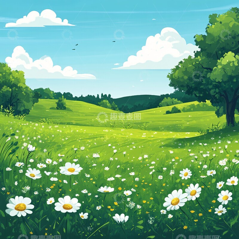 高清大图下载【趣麦麦图】绿色草地插画3
