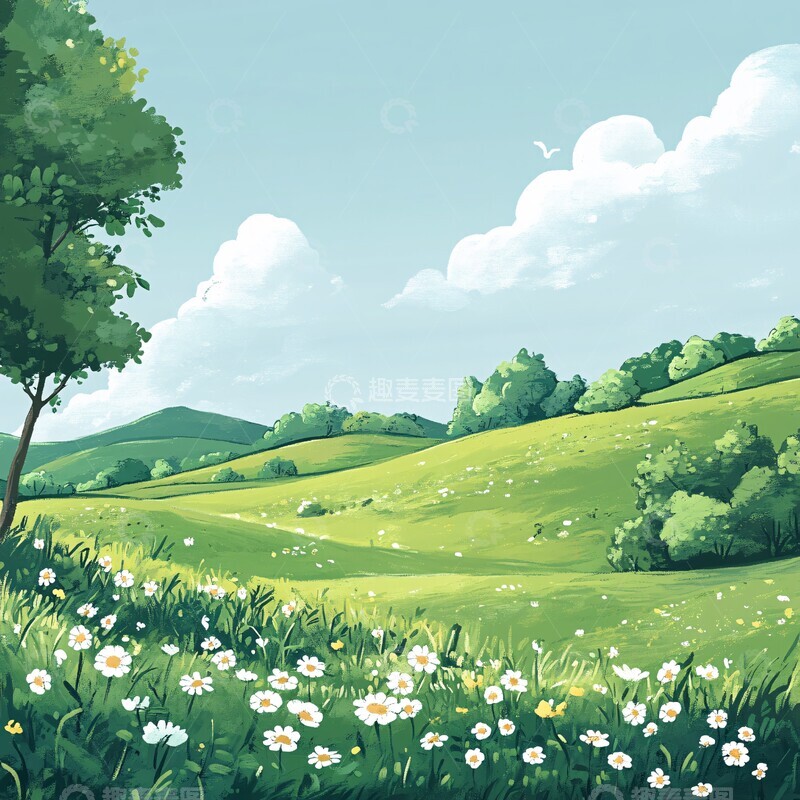 高清大图下载【趣麦麦图】绿色草地插画