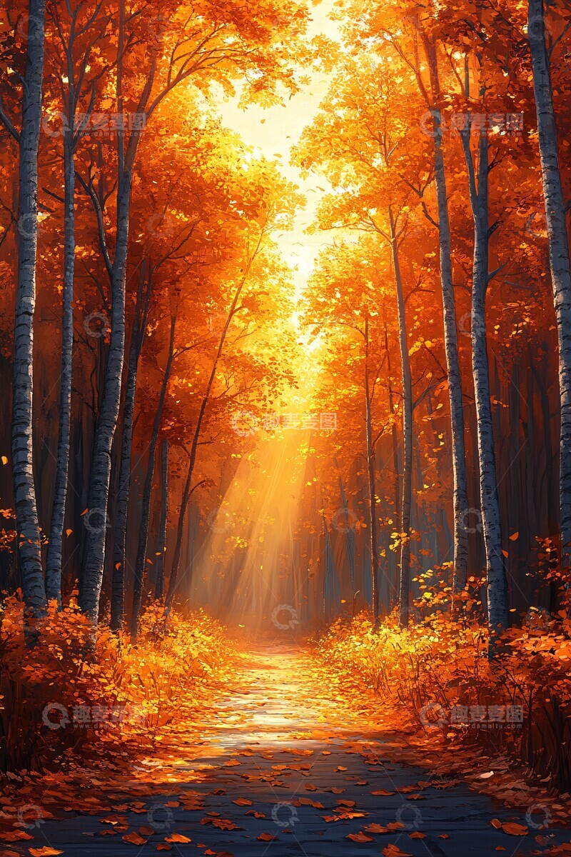 高清大图下载【趣麦麦图】秋叶阳光树影1