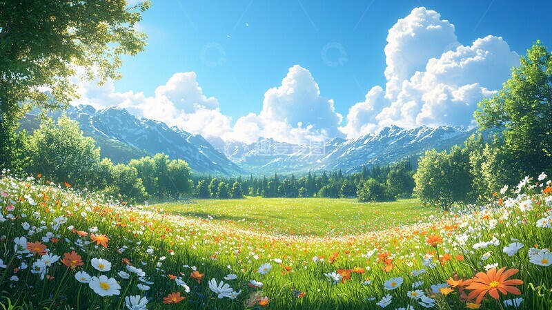 高清大图下载【趣麦麦图】蓝天白云森林草地