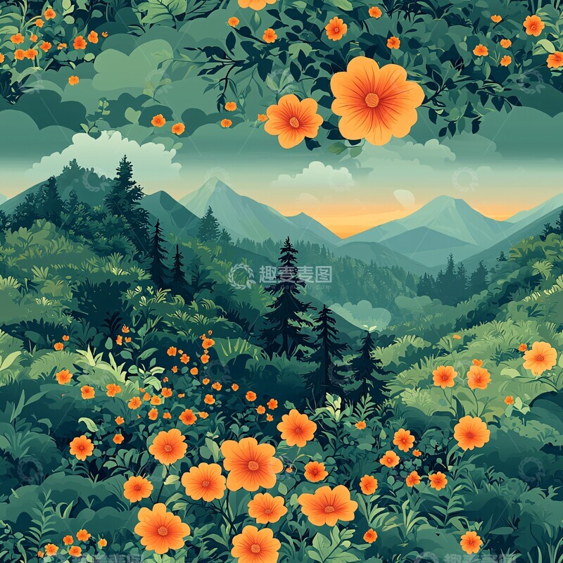 高清大图下载【趣麦麦图】绿色花朵风景1