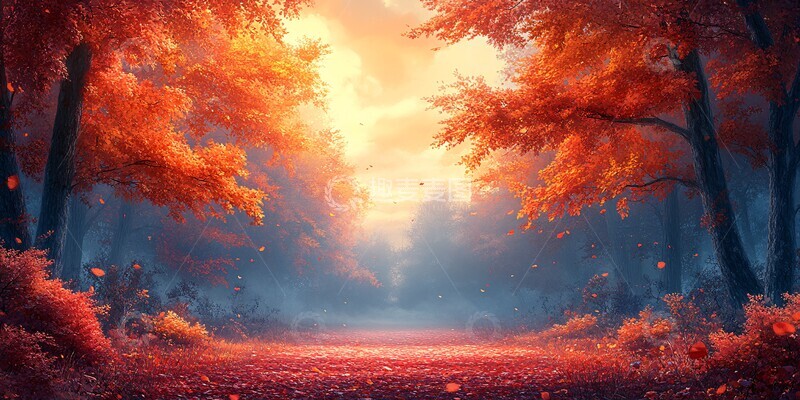 高清大图下载【趣麦麦图】秋林两侧空中间1