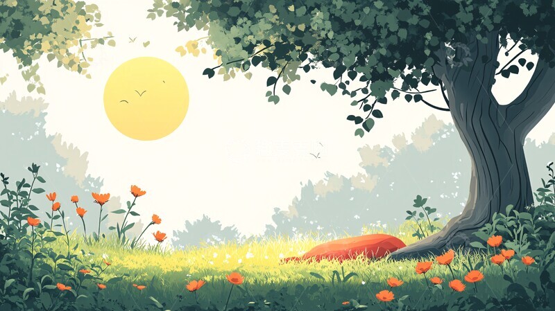 高清大图下载【趣麦麦图】树下草地草地花园背景1