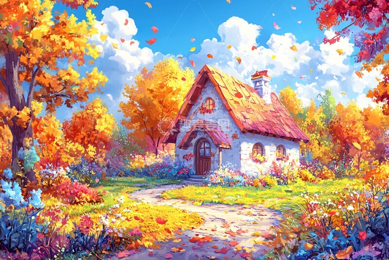 高清大图下载【趣麦麦图】-秋日花园小屋