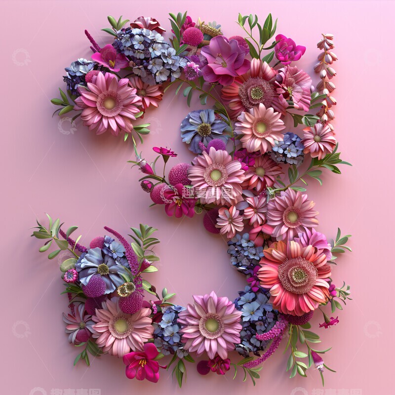 高清大图下载【趣麦麦图】数字三花朵数字花朵形状1