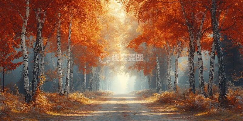 高清大图下载【趣麦麦图】秋林两侧空中间