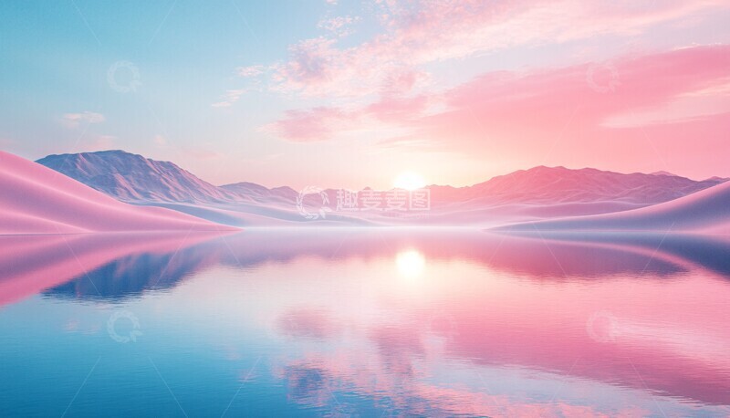 高清大图下载【趣麦麦图】粉色沙漠湖景