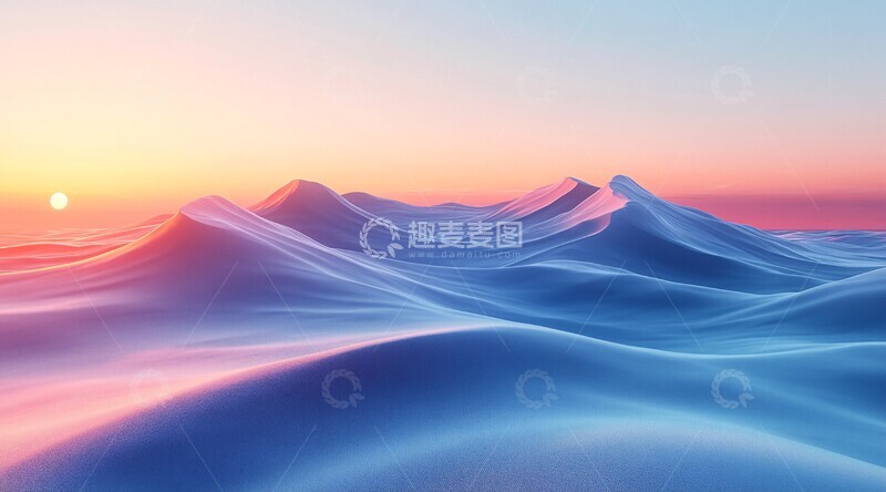 高清大图下载【趣麦麦图】蓝粉渐变三丘陵2