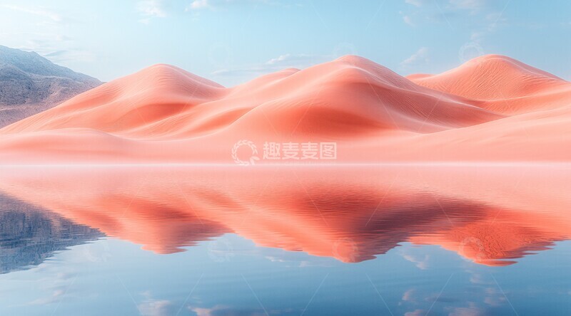 高清大图下载【趣麦麦图】湖面沙丘倒影1