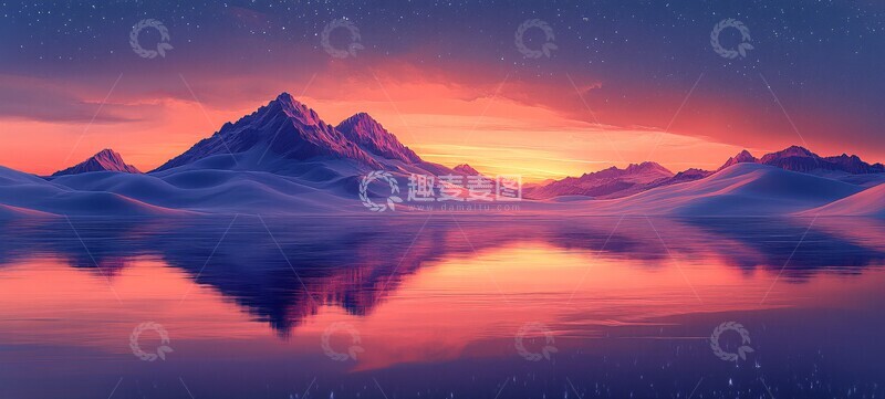 高清大图下载【趣麦麦图】沙漠日落倒影2