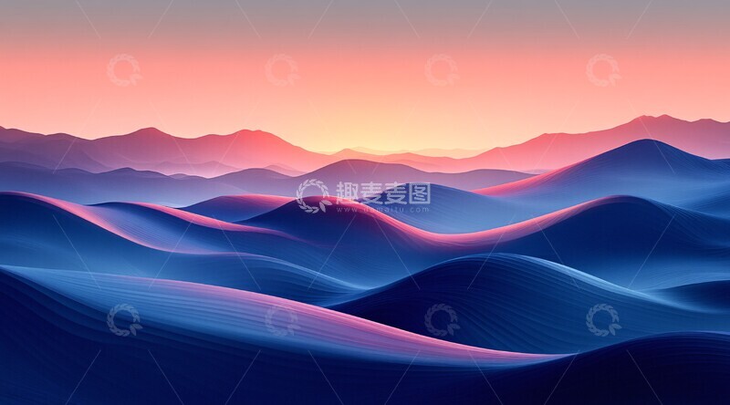 高清大图下载【趣麦麦图】蓝粉渐变三丘陵