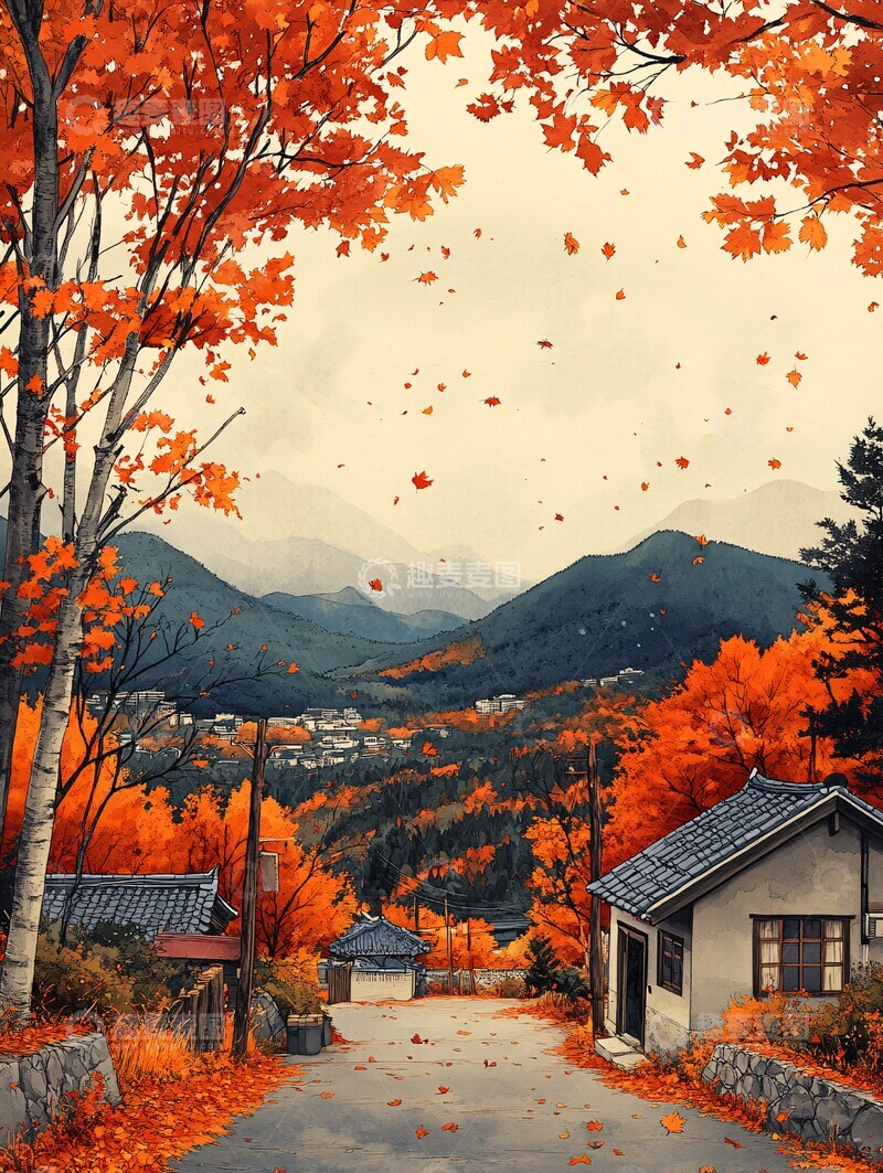 高清大图下载【趣麦麦图】秋叶飘落秋叶飘落树木