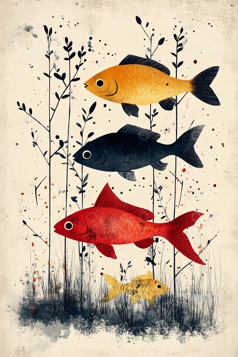 高清大图下载【趣麦麦图】海藻鱼儿几何图1