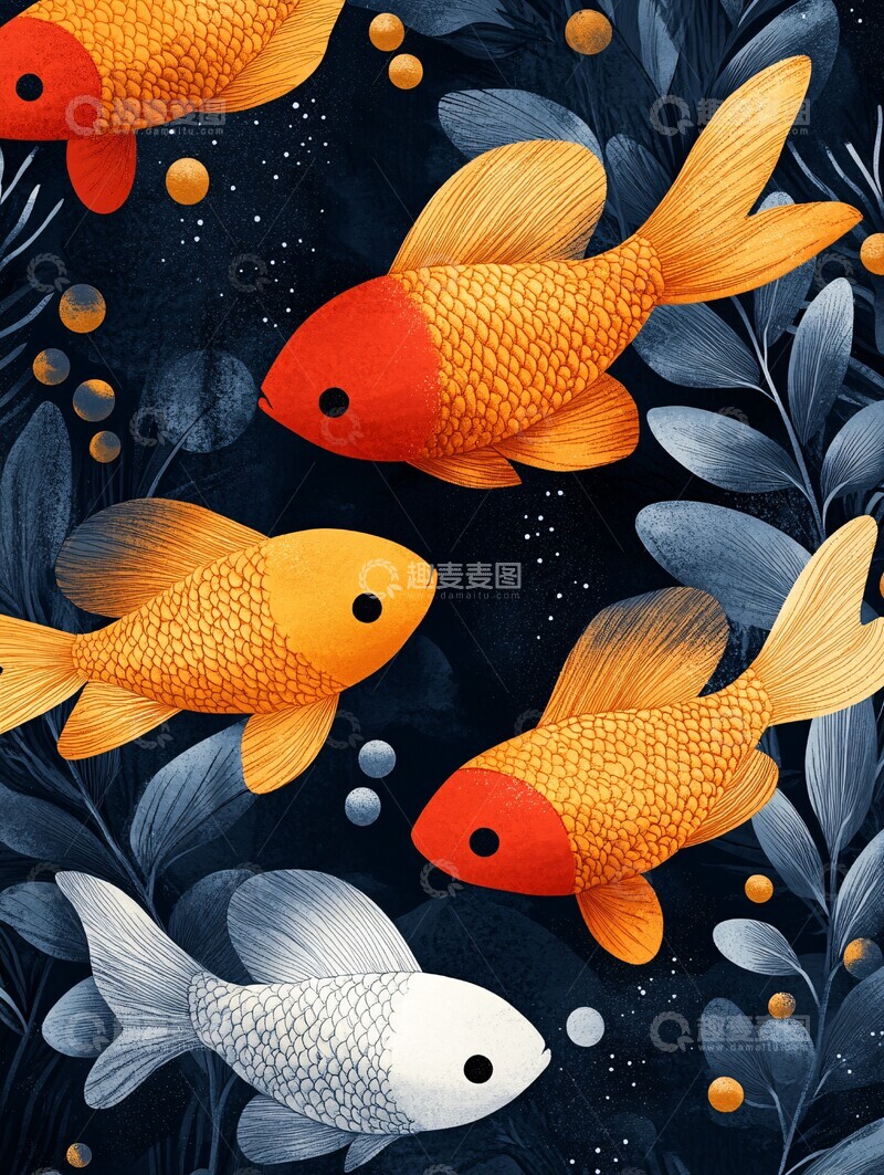 高清大图下载【趣麦麦图】流动鱼群图案1