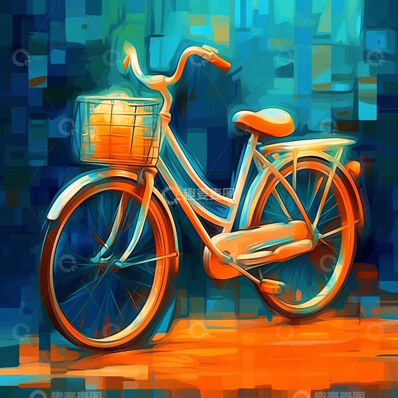 高清大图下载【趣麦麦图】橙蓝青自行车1
