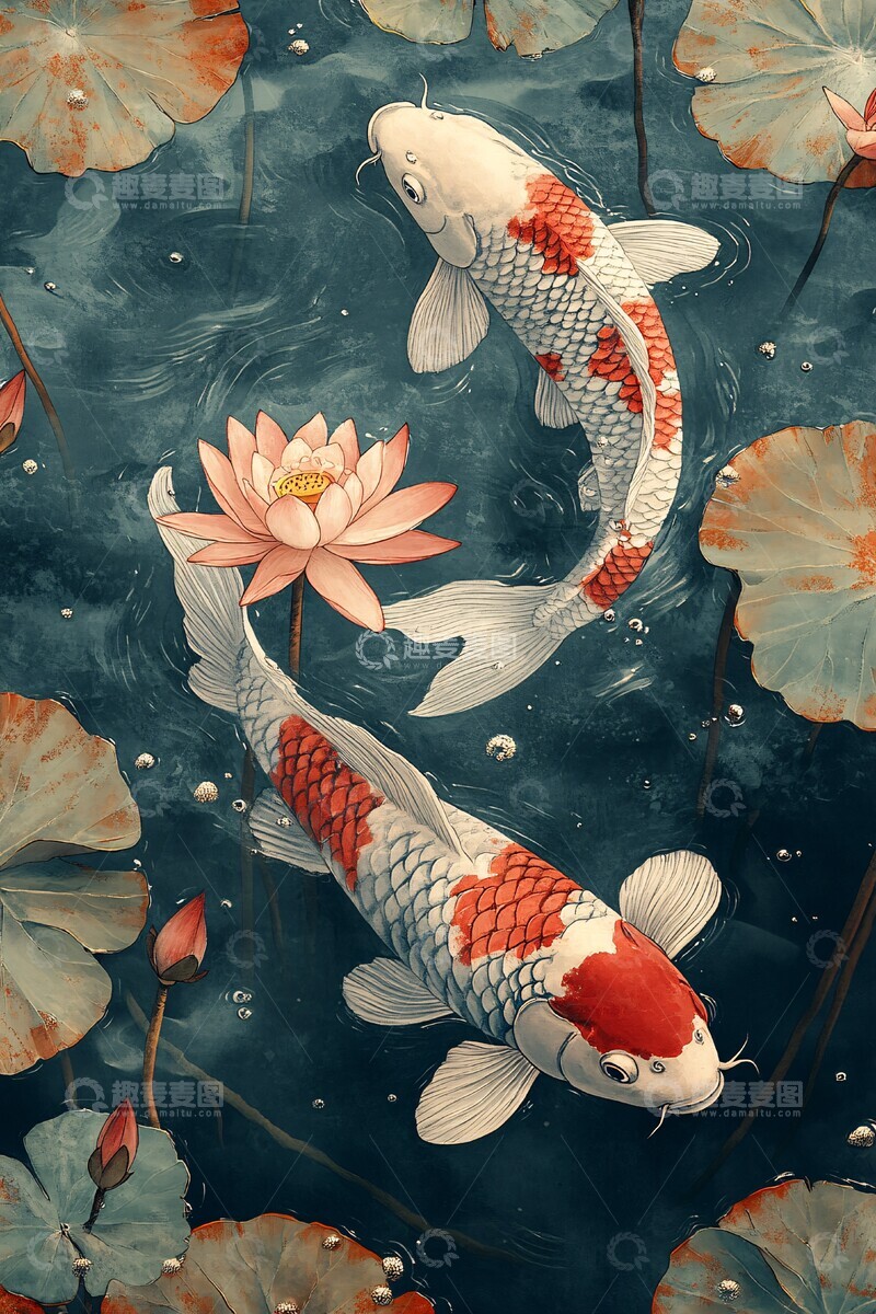 高清大图下载【趣麦麦图】鲤鱼荷花池塘2