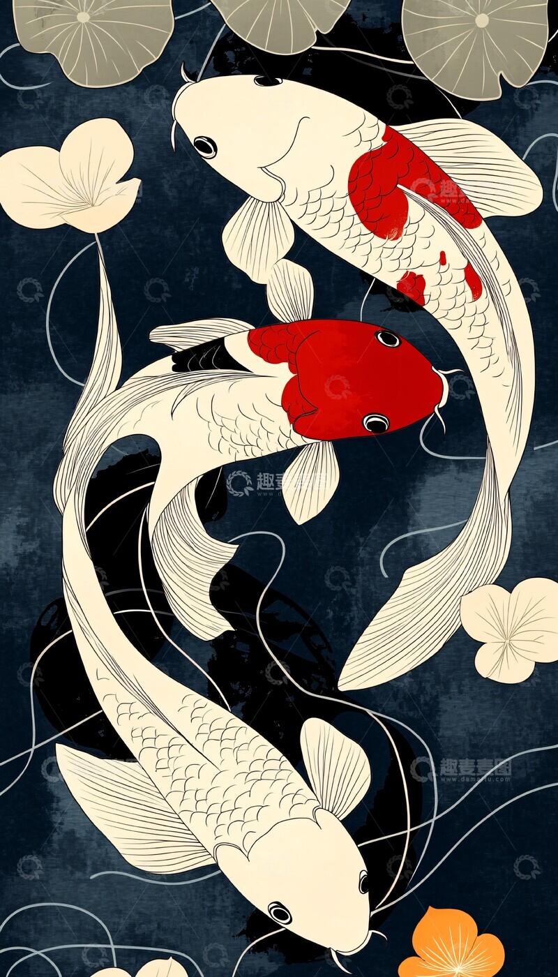 高清大图下载【趣麦麦图】鲤鱼与莲花图案1